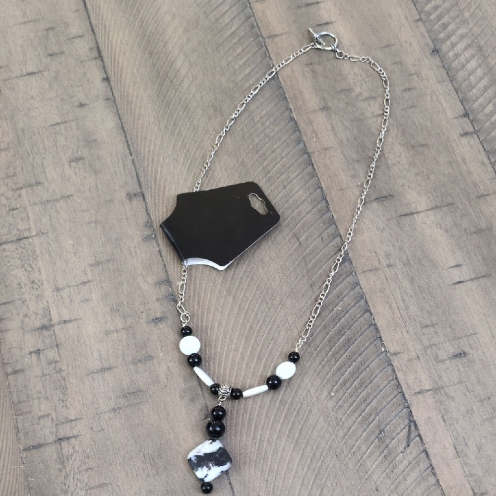 Boho Black and White Beaded Necklace